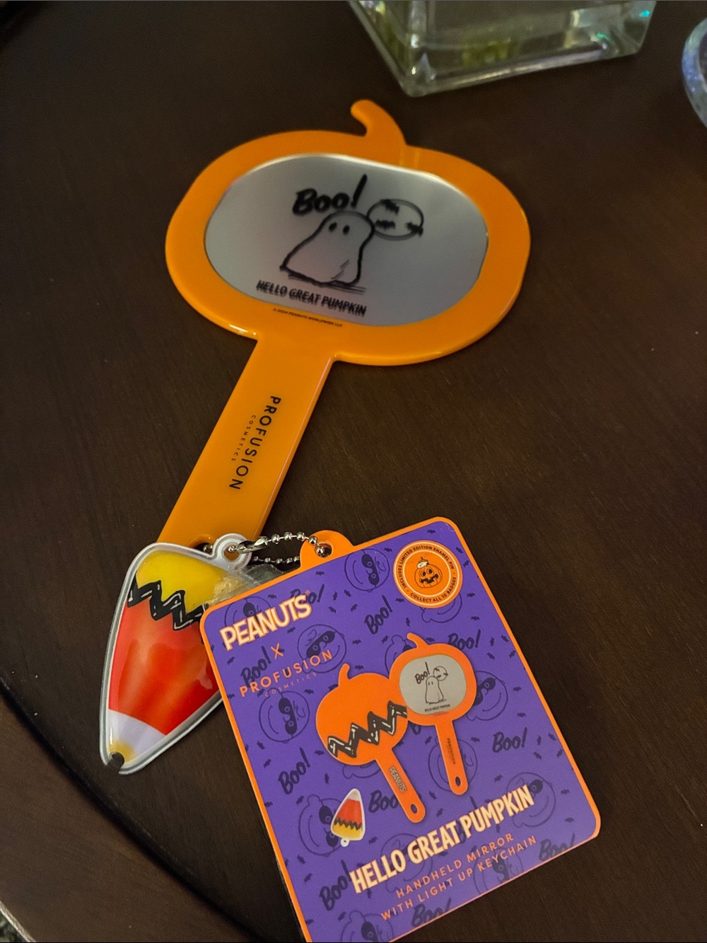 Peanuts Orange Pumpkin Hand Mirror with Candy Corn Keychain